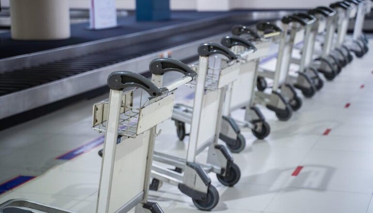 aeroflot otmenil reysy close up airport luggage cart donmuang airport bangkok thailand