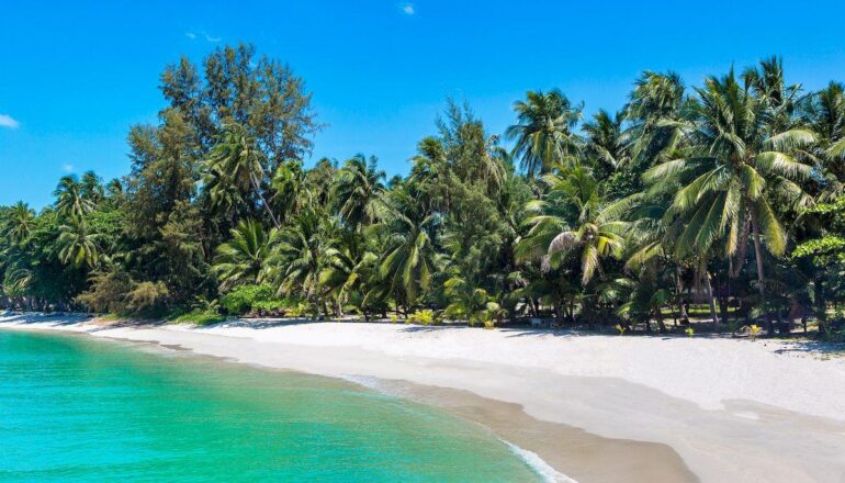 Самуи Таиланд _Tropical beach with palm trees on Koh Samui island, Thailand