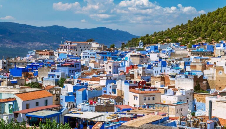 Въезд в Марокко для россиян 2021 _The famous blue city of Chefchaouen, top view.